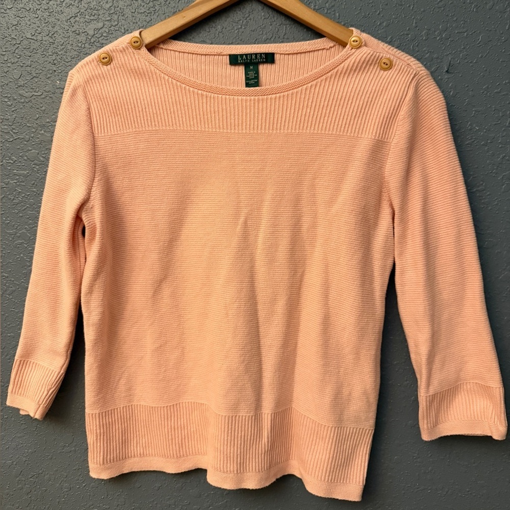 Lauren Ralph Lauren Pink Sweater 100% Cotton Nwutical Coastal